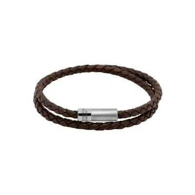 Tateossian London Men's Brown / Silver Pop Rigato Double Wrap Leather Bracelet In Brown In Brown/silver
