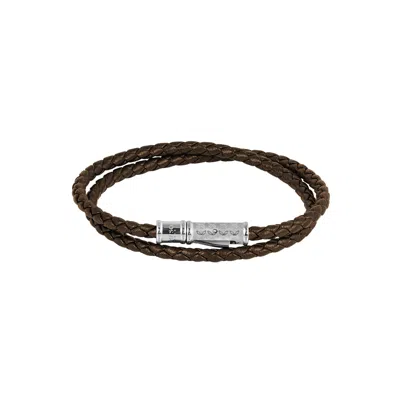Tateossian London Men's Brown / Silver Thompson Lucky Clover Double Wrap Bracelet In Brown Leather In Multi