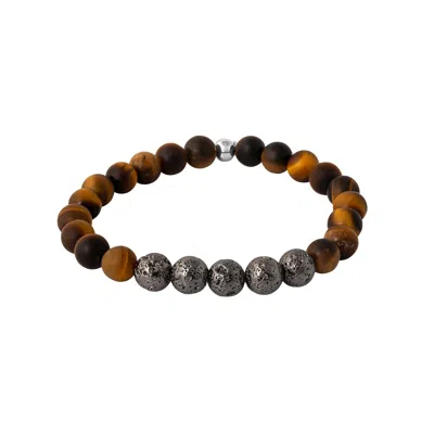 Tateossian London Men's Brown / Silver Vesuvius Bracelet In Ip Plated Stainless Steel With Tiger Eye
