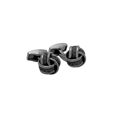 Tateossian London Men's Carbon Knot Cufflinks With Gunmetal Plated & Black Carbon Fibre