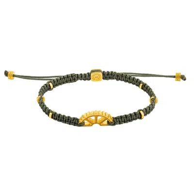Tateossian London Men's Green / Gold Puzzle Gear Green Macrame Bracelet In Yellow Gold Plated Silver In Green/gold