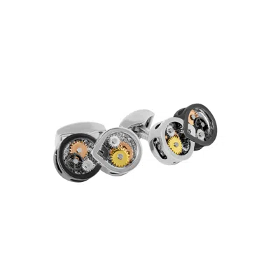 Tateossian London Men's Infinity Gear Cufflinks In Gunmetal Plated With Multicolour Gears In Green