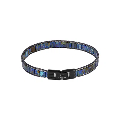 Tateossian London Men's Mosaic Bracelet In Ip Black Plated With Blue Glass Beads