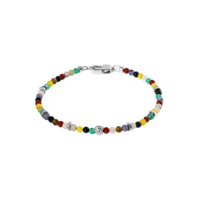 Tateossian London Men's Nodo Semi-precious Bracelet In Rhodium Plated Silver With Multicolour Beads In Gray