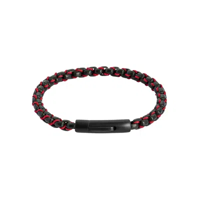 Tateossian London Men's Red / Black Thompson Red Cord Box Chain Bracelet In Red/black