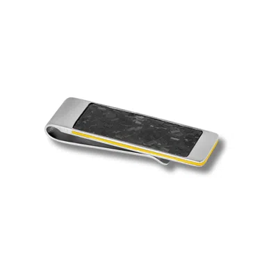 Tateossian London Men's Silver Automobili Lamborghini Hex Money Clip In Forged Carbon Fibre With Black & Yellow Enamel