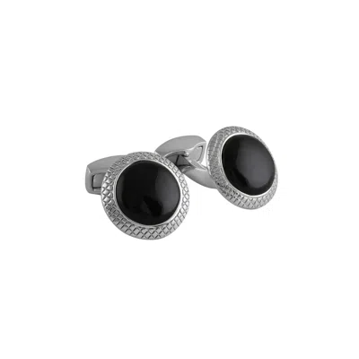Tateossian London Men's Silver / Black Bullseye Semi-precious Cufflinks In Palladium Plated With Onyx In Metallic