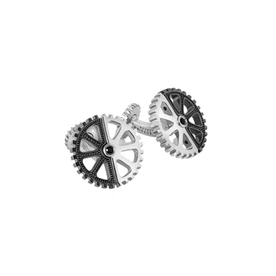 Tateossian London Men's Silver / Black Puzzle Gear Cufflinks In Black Rhodium In Silver/black