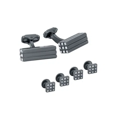 Tateossian London Men's Silver / Black Thompson Black Gunmetal Plated Shirt Studs In Silver/black