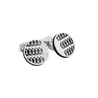 Tateossian London Men's Silver / Black Thompson Cairo Leaf Cufflinks In White Bronze Plated Base Metal With Black And  In Silver/black