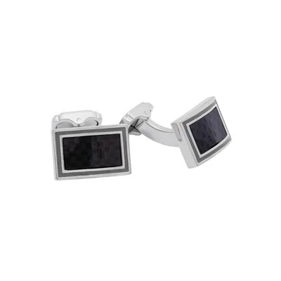 Tateossian London Men's Silver / Black Thompson Carbon Enhance Cufflinks In White Bronze Plated With Black Carbon Fibr In Silver/black