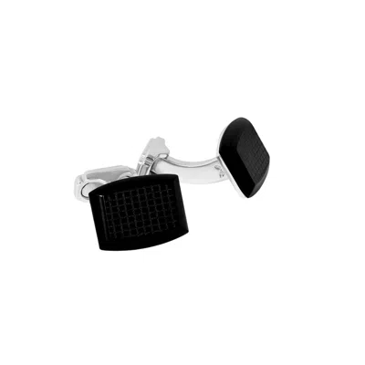 Tateossian London Men's Silver / Black Thompson Woven Tonneau Cufflinks In Black Onyx With White Bronze In Silver/black
