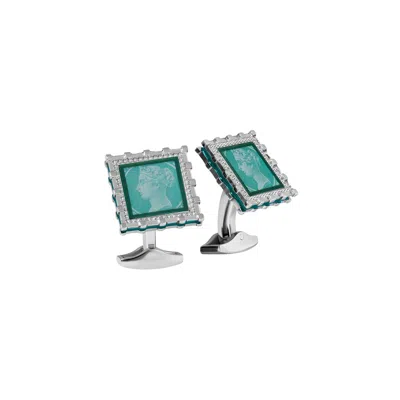 Tateossian London Men's Silver / Blue Green Palladium Plated Regalia Victoria Cufflinks In Silver/blue