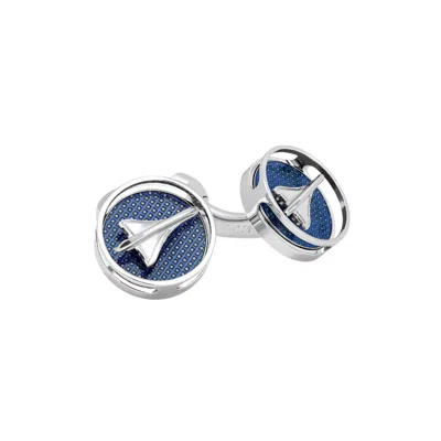 Tateossian London Men's Silver / Blue Rotating Concorde Cufflinks With Blue Enamel In Silver/blue