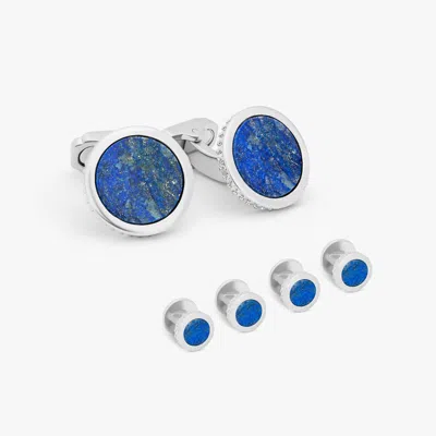 Tateossian London Men's Silver / Blue Thompson Blue White Bronze Plated Shirt Studs In Silver/blue