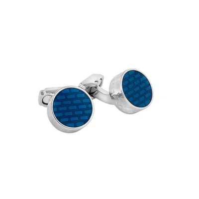 Tateossian London Men's Silver / Blue Thompson Brick Cufflinks In Rhodium Plated With Blue Enamel In Silver/blue