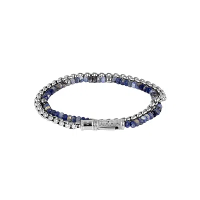 Tateossian London Men's Silver / Blue Thompson Lucky Clover Double Wrap Bracelet With Blue Sodalite In Multi