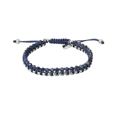Tateossian London Men's Silver / Blue Thompson Macrame Friendship Knot Bracelet With Blue Sodalite In Multi
