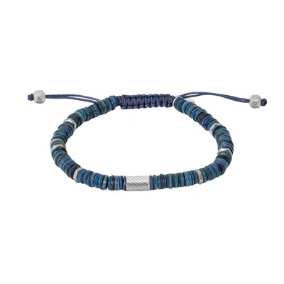 Tateossian London Men's Silver / Blue Thompson Macrame Shell Bracelet In Blue In Multi
