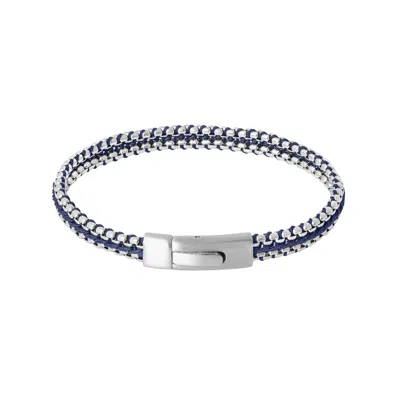 Tateossian London Men's Silver / Blue Tris Button Bracelet In Blue In Metallic