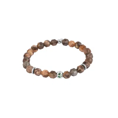 Tateossian London Men's Silver / Brown Hexade Peace Bracelet In Rhodium Plated Sterling Silver With Black Moonstone