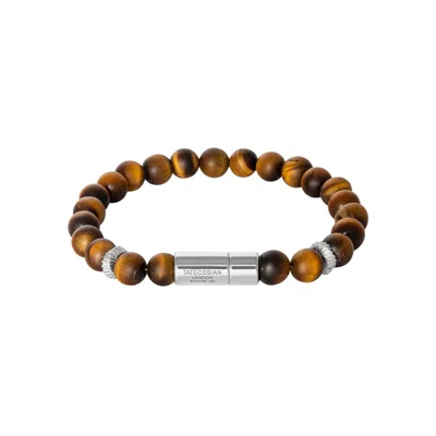 Tateossian London Men's Silver / Brown Pop Mobius Beaded Bracelet In Tiger Eye