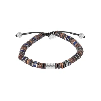 Tateossian London Men's Silver / Brown Thompson Jasper Blend Beaded Bracelet In Multi