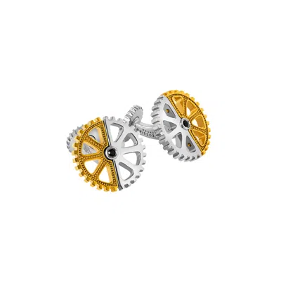 Tateossian London Men's Silver / Gold Puzzle Gear Cufflinks In Rhodium And Yellow Gold Plated In Silver/gold