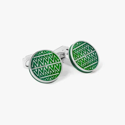 Tateossian London Men's Silver / Green Thompson Cairo Cufflinks With Green Enamel In Silver/green