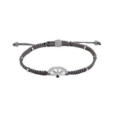 Tateossian London Men's Silver / Grey Puzzle Gear Grey Macrame Bracelet In Rhodium Silver With Black Spinel In Silver/grey