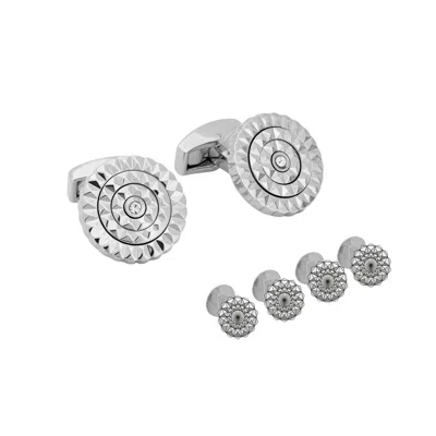 Tateossian London Men's Silver Palladium Plated Diamond Giza Round Stud Set