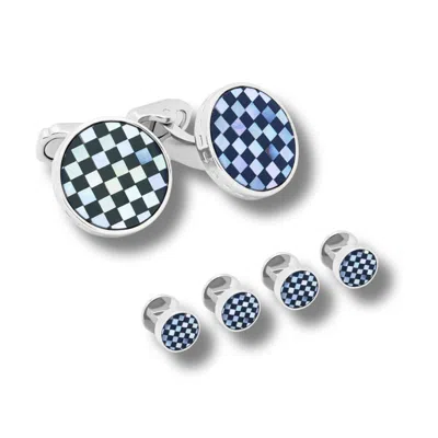 Tateossian London Men's Silver Thompson Black White Bronze Mosaic Plated Shirt Studs In Blue