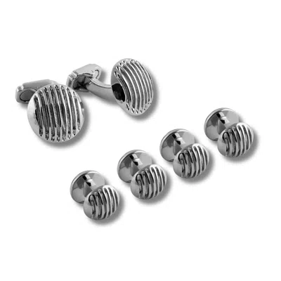 Tateossian London Men's Silver Thompson Modern Cufflink And Studs Sets In Black