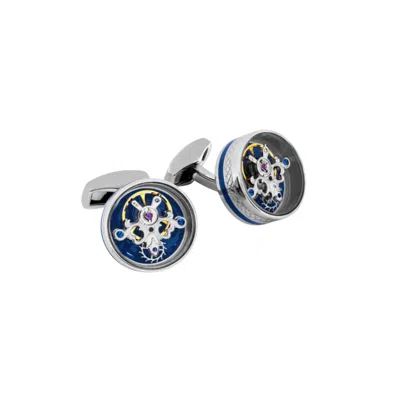 Tateossian London Men's Skull Tourbillon Cufflinks In Blue With Palladium Plated
