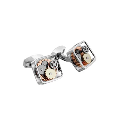 Tateossian London Men's Square Gear Cufflinks In Silver With Palladium Plated Steel In Gray