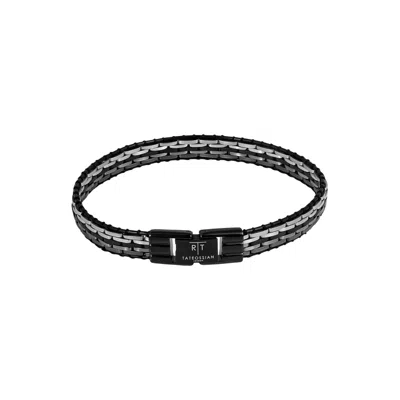 Tateossian London Men's Tessellate Bracelet In Black Ip Plated Stainless Steel With Black Leather