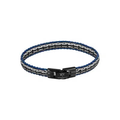 Tateossian London Men's Tessellate Bracelet In Black Ip Plated Stainless Steel With Blue Leather