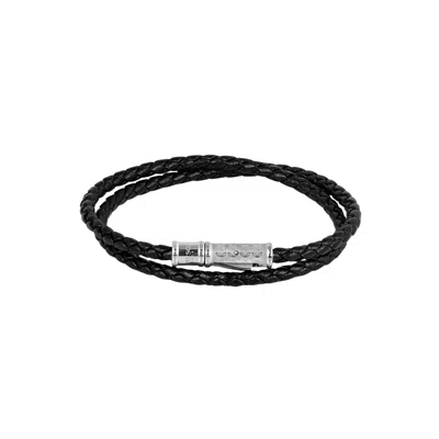 Tateossian London Men's Thompson Lucky Clover Double Wrap Bracelet In Black Leather