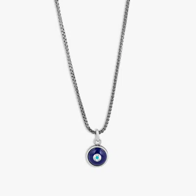 Tateossian London Milos Evil Eye Necklace In Palladium With Blue Resin & Pearl
