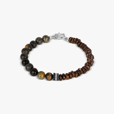 Tateossian London Nepal Gear Trio Bracelet In Rhodium Plated Sterling Silver With Picasso Jasper - S