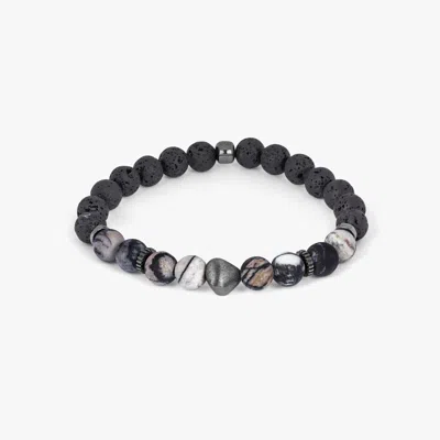Tateossian London Nugget Beaded Black Rhodium Bracelet In Spiderweb Jasper