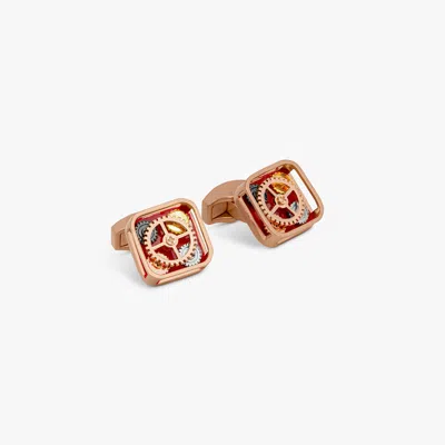 Tateossian London Pop Gears Cufflinks With Red Enamel In Gunmetal
