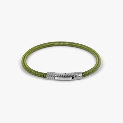 Tateossian London Seta Etched Click Bracelet In Stainless Steel With Green Nylon Coated Steel