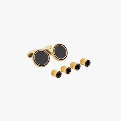 Tateossian London Thompson Onyx Yellow Gold Plated Shirt Studs Sets