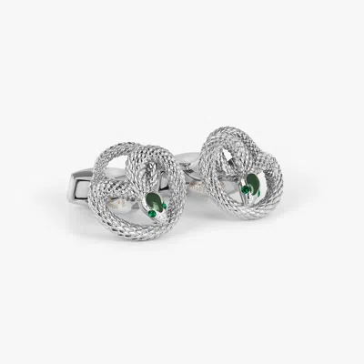 Tateossian London Viper Cufflinks In Palladium & Green Enamel In Metallic