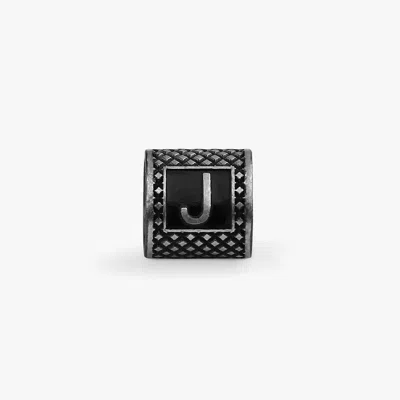 Tateossian Lucky Me Initial J Charm In Black Rhodium Plated Silver