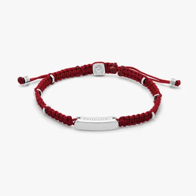 Tateossian Macramé Bracelet In Red With Sterling Silver- Engravable - M-l