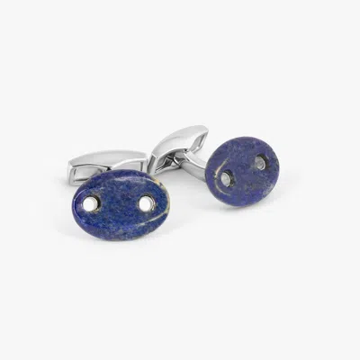 Tateossian Marine Link Cufflinks In Rhodium Plated Sterling Silver With Lapis In Blue