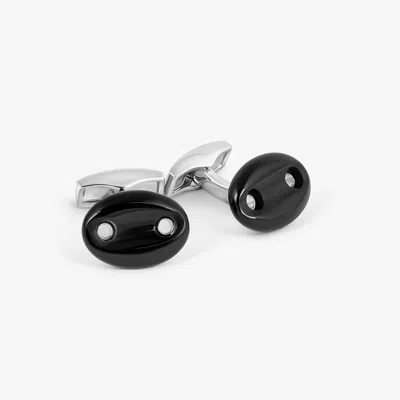 Tateossian Marine Link Cufflinks In Rhodium Plated Sterling Silver With Onyx In Black