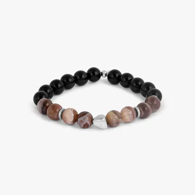 Tateossian Maxi Nugget Beaded Bracelet In Rhodium Plated With Multicolour Botswana Agate - L In Brown